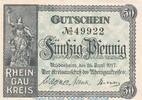 DE 50 Pf. Notgeld Kreisausschuss Rüdesheim , 50 Pfennig Schein in kfr. Tieste 6280.05.03 -