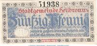 DE 50 Pf. Notgeld Stadt Heilbronn , 50 Pfennig Schein in kfr. Tieste 2870.05.05 von 1917 -