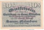 Seriennotgeld 10 Pf. Hann. Münden Notgeld 577.1.b , 10 Pfennig --mit Stempel-- in kfr. von 1921 , NDS -