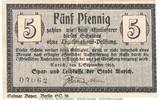 Kleingeld 1914-1922 5 Pf. Notgeld Leihkasse Aurich , 5 Pfennig Schein in kfr. Tieste 0270.10.01 von 1918 -