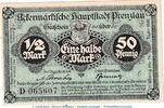 Notgeld 1/2 Mk. Prenzlau Tieste 5755.10.21 , Notgeld 1 halbe Mark Schein D in kfr. o.D. BBG -