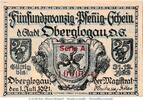Notgeld 25 Pf. KN + Serie Oberglogau M-G 994.1.a , Notgeld 25 Pf. --KN und Serie-- in kfr. von 1921 , OSL -