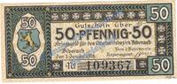 Notgeld DE 50 Pf. Biberach , Notgeld 50 Pfennig Schein in kfr. Tieste 0600.05.06 Württemberg 1918 -