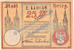 Kleingeld 1914-1922 DE 25 Pf. Brieg , Notgeld 25 Pfennig Schein in kfr. Tieste 0930.15.15 , Schlesien 1921 -