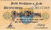 Notgeld De 50 Pf. Kirchheim-Teck , Notgeld 50 Pfennig Schein in kfr. Tieste 3495.20.05 , WÜR 1918 -