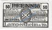 Notgeld De 50 Pf. Lampertheim , Notgeld 50 Pfennig Schein in kfr. Tieste 3815.05.05 , Hessen 1918 -