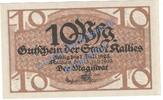 Kleingeld 1914-1922 DE 10 Pf. Kallies , Notgeld 10 Pfennig Schein in kfr. Tieste 3335.05.05 , Pommern 1919 -