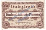 Notgeld De 25 Pf. Hannover , Notgeld 25 Pfennig Schein in kfr. Tieste 2795.30.15 , NDS 01.06.1919 -