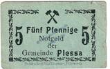 Notgeld De 5 Pf. Plessa , Notgeld 5 Pfennig Schein in kfr. Tieste 5670.10.01 , Sachsen o.D. -