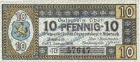 Notgeld DE 10 Pf. Biberach , Notgeld 10 Pfennig Schein in kfr. Tieste 0600.05.01 Württemberg 1918 -