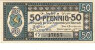 Notgeld DE 50 Pf. Biberach , Notgeld 50 Pfennig Schein in kfr. Tieste 0600.05.02 Württemberg 1918 -