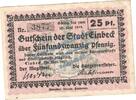Kleingeld 1914-1922 DE 25 Pf. Einbeck , Notgeld 25 Pfennig Schein in kfr. Tieste 1615.05.01 , NDS von 1917 -