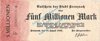 Inflation DE 5 Mio. Mk. Kreuznach , Notgeld 5 Millionen Mark Schein in gbr. Keller 2812.f Rheinland 1923 -