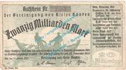 Inflation DE 20 Mia. Mk. Kiel , Notgeld 20 Milliarden Mark Schein in gbr. Keller 2638 , Schleswig 1923 -