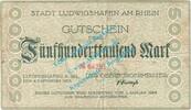 Inflation DE 500.000 Mk. Ludwigshafen , Notgeld 500.000 Mark Schein in gbr. Keller 3328.d , Pfalz 1923 -