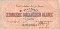 Inflation DE 100 Mio. Mk. Ludwigshafen , Notgeld 100 Millionen Mark Schein in gbr. Keller 3328.e , Pfalz -