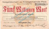 Inflation DE 5 Mio. Mk. Speyer , Notgeld 5 Millionen Mark Schein in gbr. Keller 4286.b , Pfalz von 1923 -