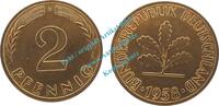 Kursmünze DE 2 Pf. Kursmünze BRD , 2 Pfennig Stück Stgl. von 1958 F , J.381 , 0519 -