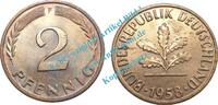 Kursmünze DE 2 Pf. Kursmünze BRD , 2 Pfennig Stück vz-Stgl. von 1958 F , J.381 , -0542- -