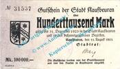 Inflation DE 100.000 Mk. Kaufbeuren , Notgeld 100.000 Mark Schein in gbr. Keller 2595.c , Bayern 1923 -