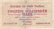 Inflation DE 20 Mia. Mk. Konstanz , Notgeld 20 Milliarden Mark Schein in gbr. Keller 2796.q , Baden 1923 -