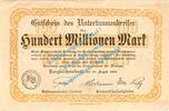 Inflation DE 100 Mio. Mk. Langenschwalbach , Notgeld 100 Millionen Mark Schein in gbr. Keller 5305.a , HE -