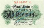 Notgeld DE 50 Pf. Gera , Notgeld 50 Pfennig Schein in kfr. Tieste 2180.20.32 , Thüringen 1920 -