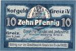 Notgeld DE 10 Pf. Greiz , Notgeld 10 Pfennig Schein in kfr. Tieste 2445.05.10 , Thüringen von 1921 -