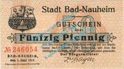Notgeld DE 50 Pf. Nr.2 Bad Nauheim , Notgeld 50 Pfennig Nr.2 -grau- in kfr. M-G 925.2.a , Hessen 1917 -