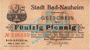 Notgeld DE 50 Pf. Nr.4 Bad Nauheim , Notgeld 50 Pfennig Nr.4 -grau- in kfr. M-G 925.2.a , Hessen 1917 -