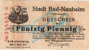 Notgeld DE 50 Pf. Bad Nauheim , Notgeld 50 Pfennig Schein in kfr. Tieste 4765.05.05 , Hessen 1917 -
