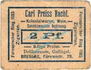 Kleingeld 1914-1922 DE 2 Pf. Breslau , Notgeld 2 Pfennig Schein in gbr. Tieste 0915.105.02 , Schlesien o.D. -