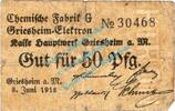 Notgeld DE 50 Pf. Griesheim , Notgeld 50 Pfennig Schein in gbr. Tieste 2460.05.16 , Hessen 1918 -