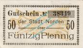 Notgeld DE 50 Pf. Norden , Notgeld 50 Pfennig Schein in kfr. Tieste 5150.05.25 Niedersachsen 1918 -