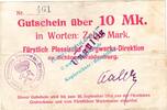 Notgeld 1914/15 10 Mk. Waldenburg , Notgeld 10 Mark Schein in gbr.E Diessner 415.II.4 , Niederschlesien -