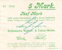 Notgeld 1914/15 5 Mk. Gottesberg , Notgeld 5 Mark Schein in gbr. Diessner 129.1.c Niederschlesien 1914 -