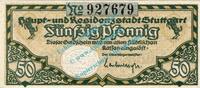 Notgeld DE 50 Pf. Stuttgart , Notgeld 50 Pfennig Schein in kfr. Tieste 7220.20.05 , Württemberg -