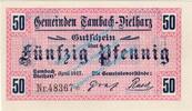 Notgeld DE 50 Pf. Tambach , Notgeld 50 Pfennig Schein in kfr. Tieste 7260.05.25 , Thüringen 1917 -