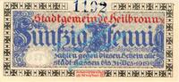 Notgeld DE 50 Pf. Heilbronn , Notgeld 50 Pfennig Schein in kfr. Tieste 2870.05.10 Württemberg 1917 -