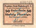 Notgeld DE 50 Pf. Paulsdorf , Notgeld 50 Pfennig Schein in kfr. Tieste 5525.05.25 , Oberschlesien -