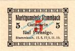 Notgeld DE 5 Pf. Stammbach , Notgeld 5 Pfennig Schein in kfr. Tieste 7070.05.50 , Bayern von 1917 -