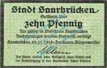 Notgeld DE 10 Pf. Saarbrücken , Notgeld 10 Pfennig Schein in kfr. Tieste 6335.10.10 , RHL von 1919 -