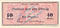 Notgeld DE 10 Pf. Melle , Notgeld 10 Pfennig Schein in kfr. Tieste 4475.05.20 , Niedersachsen 1918 -