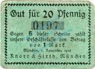 Notgeld DE 20 Pf. München , Notgeld 20 Pfennig -Knorr- in gbr. Tieste 4680.0920.05 , Bayern 1916 -