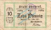 Notgeld DE 10 Pf. Ohrdruf , Notgeld 10 Pfennig Schein in gbr. Tieste 5350.05.01 , Thüringen 1917 -