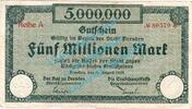 Inflation DE 5 Mio. Mk. Dresden , Notgeld 5 Millionen Mark Schein in gbr. Bühn 1130.14 , Sachsen 1923 -