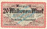 Inflation DE 20 Mio. Mk. Dresden , Notgeld 20 Millionen Mark Schein in kfr. Keller 1109.b , Sachsen 1923 -