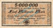 Inflation DE 5 Mio. Mk. Dresden , Notgeld 5 Millionen Mark Schein in L-gbr. Bühn 1197.6 , Sachsen 1923 -