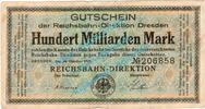 Inflation DE 100 Mia. Mk. Dresden , Notgeld 100 Milliarden Mark Schein in gbr. Bühn 1197.9 , Sachsen 1923 -