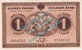 Banknote Finnland 1 Mark - 1 Guld Banknote Finnland - Suomen , 1 Mark Schein in kfr. von 1916 , Finnlands Bank -